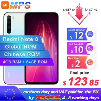 Global ROM Xiaomi Redmi Note 8 GB 64GB 4GB teléfono inteligente Snapdragon 665 Octa Core 6,3 ”48MP cámara trasera 4000mAh apoyo 18W teléfono