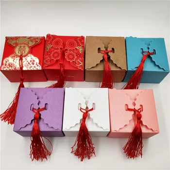 

100Pcs/Lot Handmade Kraft Paper Boxes For Merry Christmas Festival Gifts Packaging Paperboard Container Boxes With Tassel String