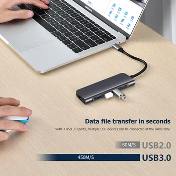 5 in 1 USB Type C Hub 4K HDMI Adapter Office Caring with 3 USB 3.0 Ports 65W PD Computer Supplies for Computer
5 in 1 USB Type C Hub 4K HDMI Adapter Office Caring with 3 USB 3.0 Ports 65W PD Computer Supplies for Computer