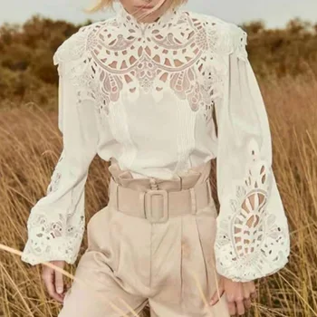 2020 Solid Patchwork Hollow Out Blouse Women White Lantern Sleeve Stand Collar Summer Gothic Shirts Tops Female Causal Blouse
2020 Solid Patchwork Hollow Out Blouse Women White Lantern Sleeve Stand Collar Summer Gothic Shirts Tops Female Causal Blouse