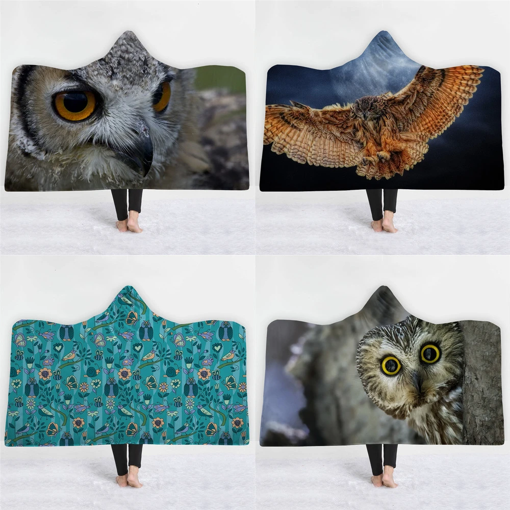 Owl Print Coldproof Cloak Blanket 3d Animals Pattern Funny Hooded Blanket Winter Thick Fleece Warm Wearable Blankets Hot Sale
Owl Print Coldproof Cloak Blanket 3d Animals Pattern Funny Hooded Blanket Winter Thick Fleece Warm Wearable Blankets Hot Sale