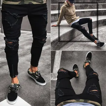 Mens Cool Designer Brand Black Jeans Skinny Ripped Destroyed Stretch Slim Fit Hop Hop Pants With Holes For Men
Mens Cool Designer Brand Black Jeans Skinny Ripped Destroyed Stretch Slim Fit Hop Hop Pants With Holes For Men