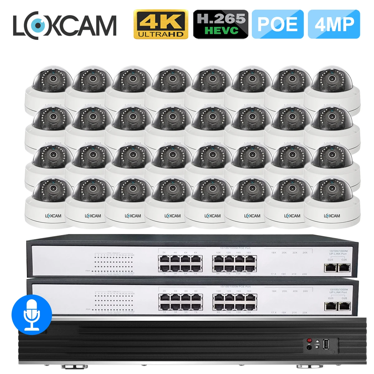 LOXCAM H.265+ 32CH video surveillance POE NVR System 4MP Audio Outdoor WandalProof Security POE IP Camera Nigh vision Camera kit
LOXCAM H.265+ 32CH video surveillance POE NVR System 4MP Audio Outdoor WandalProof Security POE IP Camera Nigh vision Camera kit