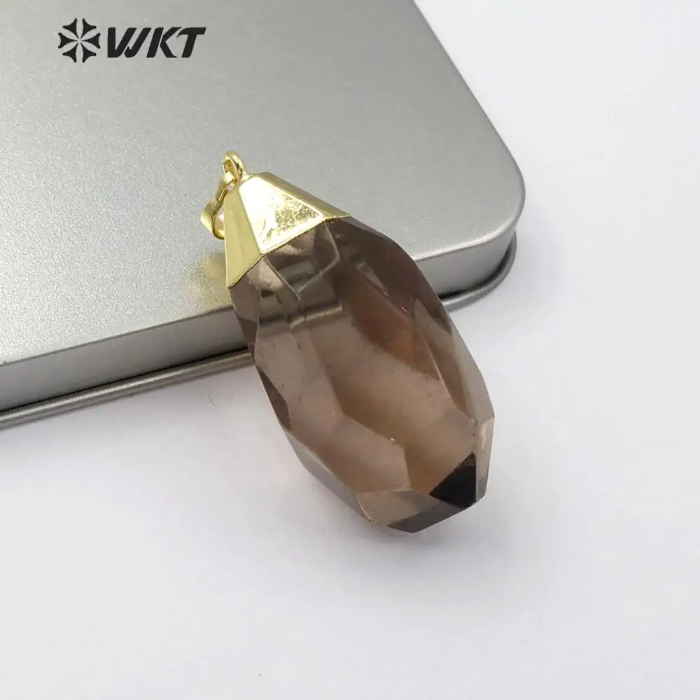 

WT-P1458 WKT Gold Capped Chunky Gem-stone Pendant Natural Smokey Quartz For Women Fashion Jewelry Finding