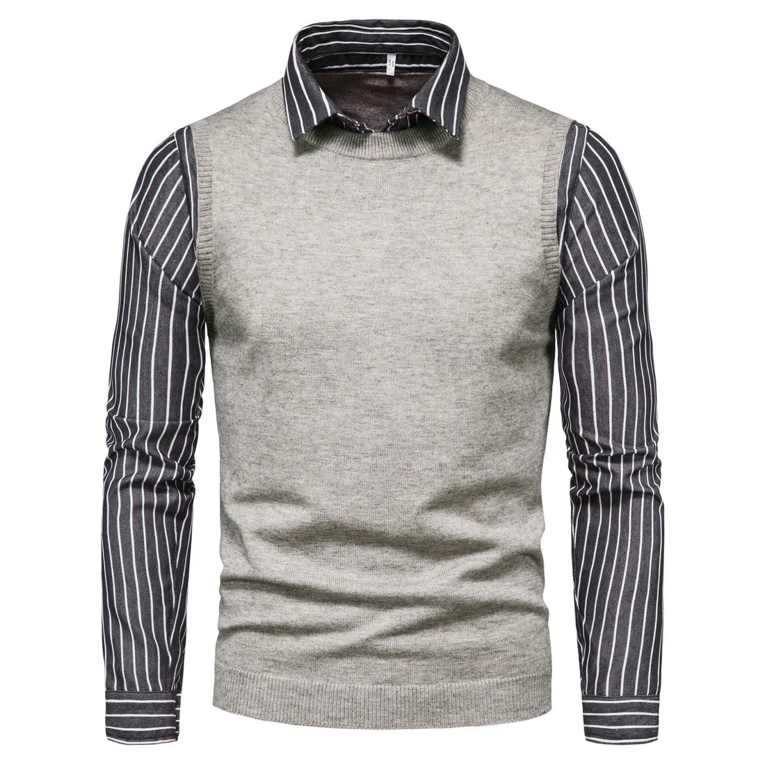 2020 autumn and winter new foreign trade men's sweater lapel fake two-piece sweater men's bottoming shirt 2020 autumn and winter new foreign trade men's sweater lapel fake two-piece sweater men's bottoming shirt
