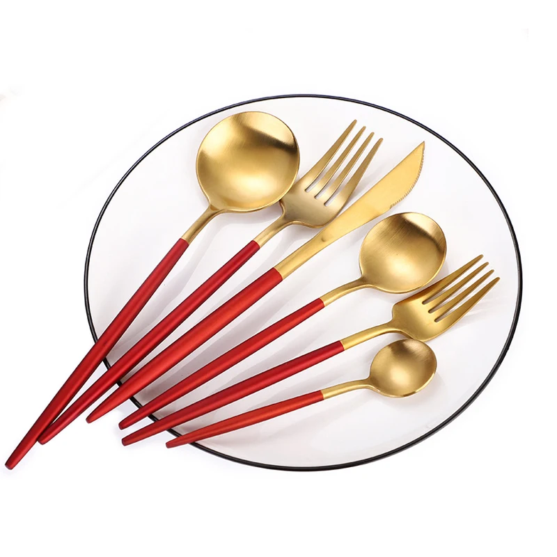 4Pcs/set Black Gold Red Cutlery Set 304 Stainless Steel Dinnerware Silverware Flatware Set Dinner Knife Fork Spoon Dropshipping
4Pcs/set Black Gold Red Cutlery Set 304 Stainless Steel Dinnerware Silverware Flatware Set Dinner Knife Fork Spoon Dropshipping