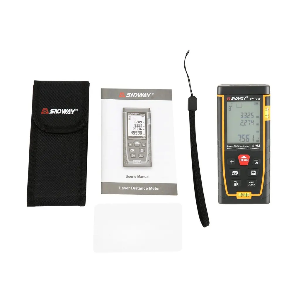 SNDWAY Double Horizontal Bubble Rangefinder Laser Distance Meter Range Battery-Powered Hand Tool Device SW-TG50 70 100 120M
SNDWAY Double Horizontal Bubble Rangefinder Laser Distance Meter Range Battery-Powered Hand Tool Device SW-TG50 70 100 120M