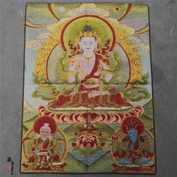 

Thangka embroidery religious Tibetan portrait Nepal Buddhist hall brocade painting silk decoration figure Buddha mural embroider