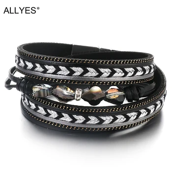 ALLYES Crystal Leather Bracelets For Women Retro Boho Style Weaving Wide Multilayer Charm Bracelet & Bangles Female Jewelry
ALLYES Crystal Leather Bracelets For Women Retro Boho Style Weaving Wide Multilayer Charm Bracelet & Bangles Female Jewelry
