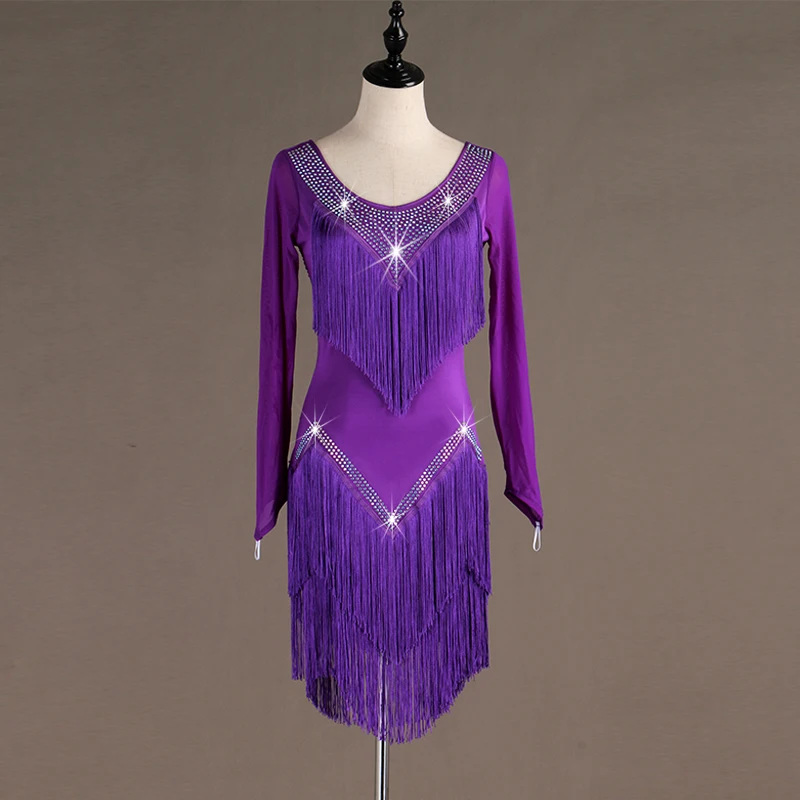 Фото Популярный бренд продажи дамы фиолетовое платье с кисточками для латинских