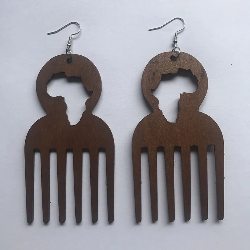 Natural Africa Map Wood African Comb Black Queen Afro Earrings Vintage Hiphop Party Club Jewelry Wooden Diy Accessories Earring 2 Natural Africa Map Wood African Comb Black Queen Afro Earrings Vintage Hiphop Party Club Jewelry Wooden Diy Accessories Earring