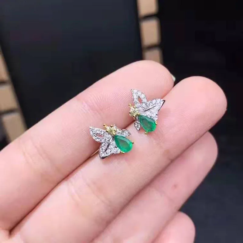 Natural Emerald Butterfly Earrings S925 Pure Silver Fine Fashion Wedding Charming Jewelry for Women Free Shipping MeiBaPJ FS | Украшения и