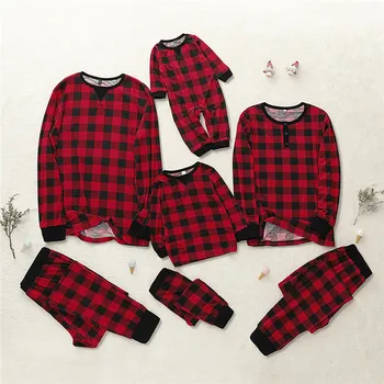 

Family Christmas pajamas baby plaid romper adult Cartoon pajama party set Sleepwear Nightwear Daddy Mommy And Me Clothes E0374