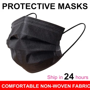 

In Stock! 20/50/100 Pcs Black 3-layer Mask Face Mouth Masks Melt Blown Cloth Disposable Anti-Dust Masks Earloops Masks 24h Ship