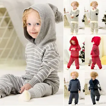 

Citgeett Fall Autumn Cute Newborn Baby Boy Girl Unisex Hooded Tops +Pants Outfit Stripe Set Winter Striped Clothes