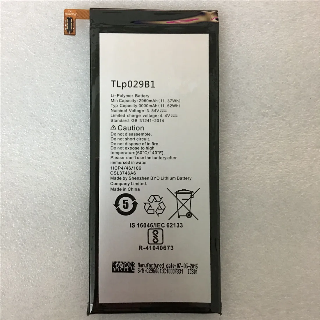 Original TLp029B1 2960mAh For Alcatel OT-5095/5095B/5095I, OT-5095K/L/Y, Touch Pop 4S Li-ion Built-in Mobile Phone Battery
Original TLp029B1 2960mAh For Alcatel OT-5095/5095B/5095I, OT-5095K/L/Y, Touch Pop 4S Li-ion Built-in Mobile Phone Battery