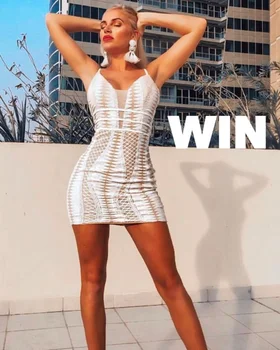 Women Summer Sexy V Neck Spaghetii Strap Sequins Striped White Bandage Dress 2020 Elegant Female Bodycon Mini Party Dresses
Women Summer Sexy V Neck Spaghetii Strap Sequins Striped White Bandage Dress 2020 Elegant Female Bodycon Mini Party Dresses