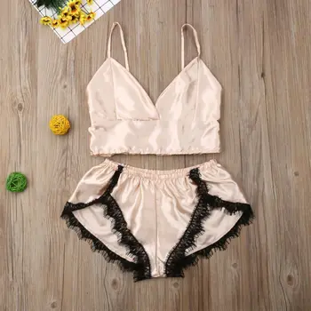 Summer Womens Pyjamas Set Nightwear Ladies Top + Shorts Pjs Satin Silk Lace Sleepwear 
Summer Womens Pyjamas Set Nightwear Ladies Top + Shorts Pjs Satin Silk Lace Sleepwear