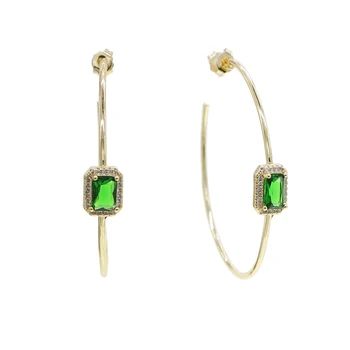 

Big 45mm Hoop Earrings Statement Jewelry for Women Wedding Jewelry Brincos Round with green Zirconia Luxury Gold color