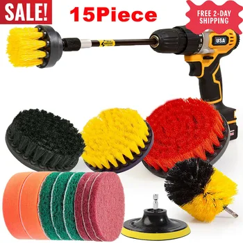 

15Piece Drill Brush Attachments Set Power Scrubber Brush Cleaning Kit Green Scouring Pads Cleaning Products