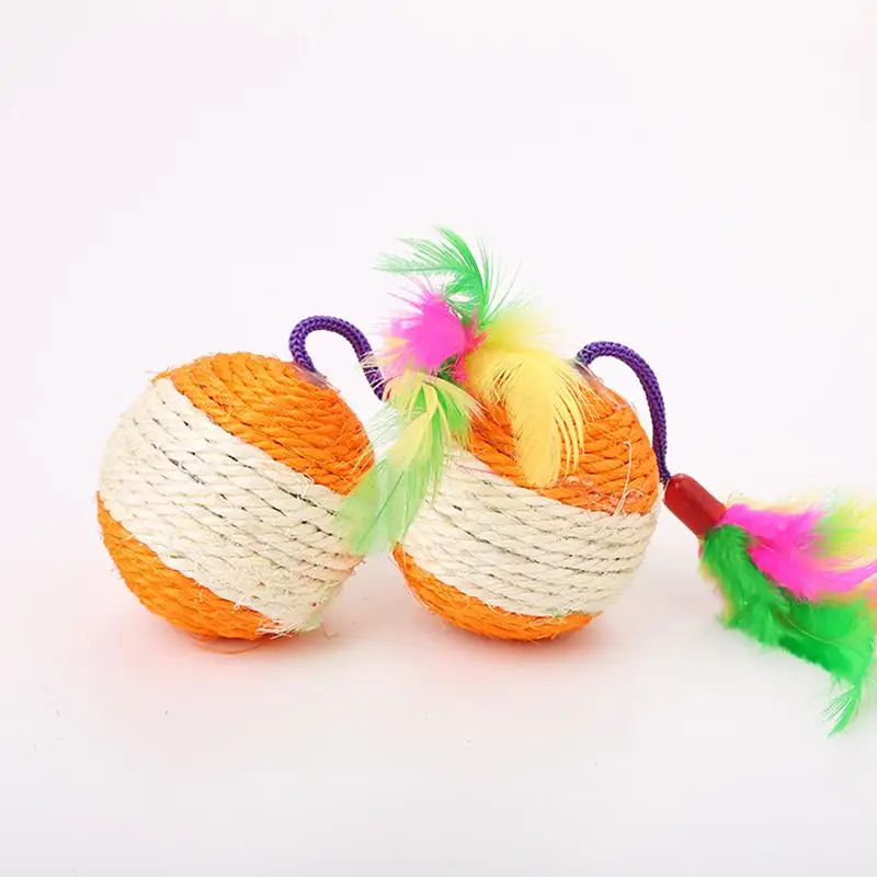 

Pet Cat Kitten Toy Rolling Sisal Scratching Ball Funny Cat Kitten Play Dolls Tumbler Ball Pet Cat Toys Feather Toy Dropshipping