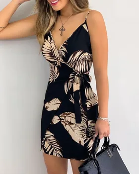 V Neck Leaf Print Mini Summer Dress Women Spaghetti Strap Casual Holiday Beach Dress
V Neck Leaf Print Mini Summer Dress Women Spaghetti Strap Casual Holiday Beach Dress