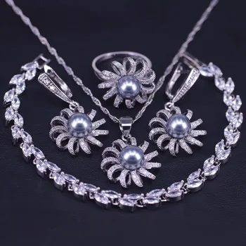 May you Way Romantic Turkish style Gray Pearl Silver Color Jewelry For Women Leaf Bracelet Earrings Ring Necklace Set
May you Way Romantic Turkish style Gray Pearl Silver Color Jewelry For Women Leaf Bracelet Earrings Ring Necklace Set