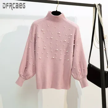 2019 New Autumn Euro Style Women Sweater With Pearls Beading Winter Pink Lantern Sleeve Ladies Pullovers Knitted Sweater Femme
2019 New Autumn Euro Style Women Sweater With Pearls Beading Winter Pink Lantern Sleeve Ladies Pullovers Knitted Sweater Femme