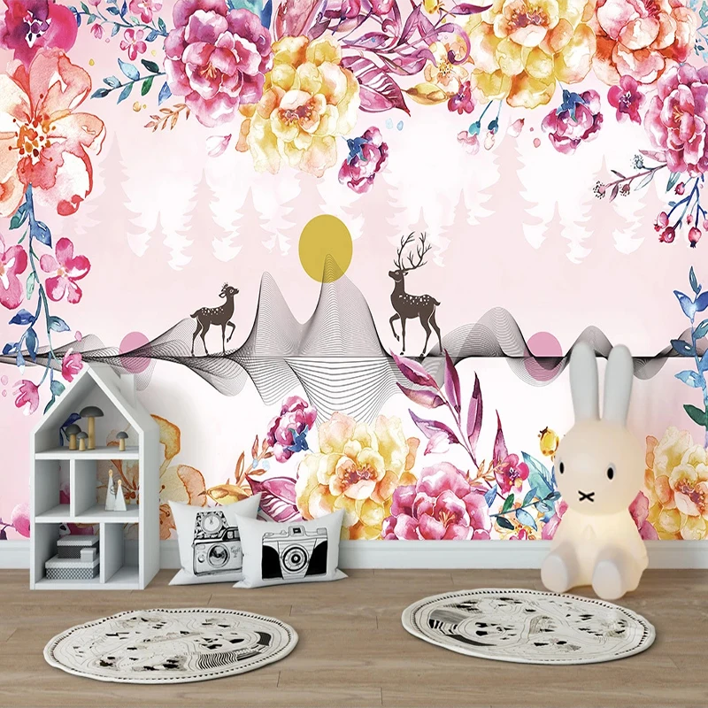 Drop Shipping Custom Mural Modern Hand Painted Pink Flowers Elk Art Wall Painting Children Room Decoration Photo Wallpaper 
Drop Shipping Custom Mural Modern Hand Painted Pink Flowers Elk Art Wall Painting Children Room Decoration Photo Wallpaper