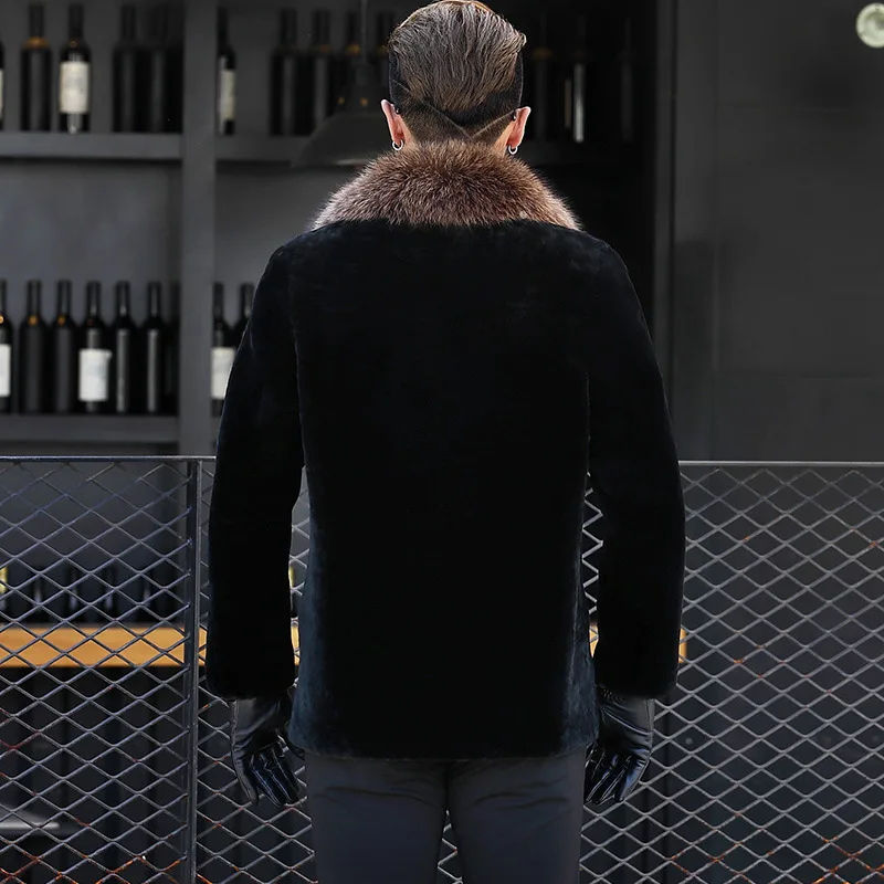 Мужская шерстяная куртка с воротником из меха енота 2020 | одежда