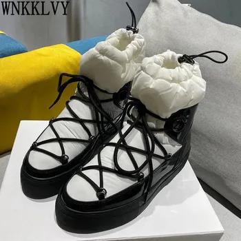 Thick Sole Down Snow Boots Women Flat Cross-Tied Design Mixed Colors Elastic Band Ankle Botas Winter Comfort Warm Platform Shoes 
Thick Sole Down Snow Boots Women Flat Cross-Tied Design Mixed Colors Elastic Band Ankle Botas Winter Comfort Warm Platform Shoes