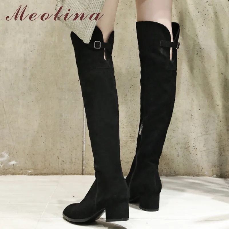 Meotina Winter Over The Knee Boots Women Cow Suede Buckle Thick Heel Thigh High Boots Real Leather Zipper Shoes Lady Fall 34-39 
Meotina Winter Over The Knee Boots Women Cow Suede Buckle Thick Heel Thigh High Boots Real Leather Zipper Shoes Lady Fall 34-39