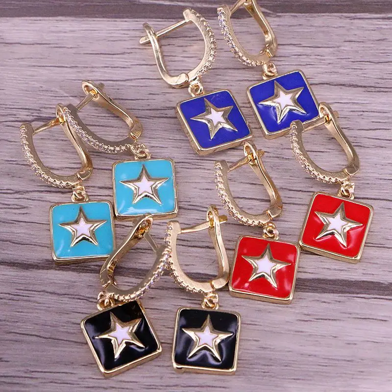 

6Pairs, New Fashion Design Star Dangle Earrings Jewelry For women Geometric Pendant Enamel Statement Earrings