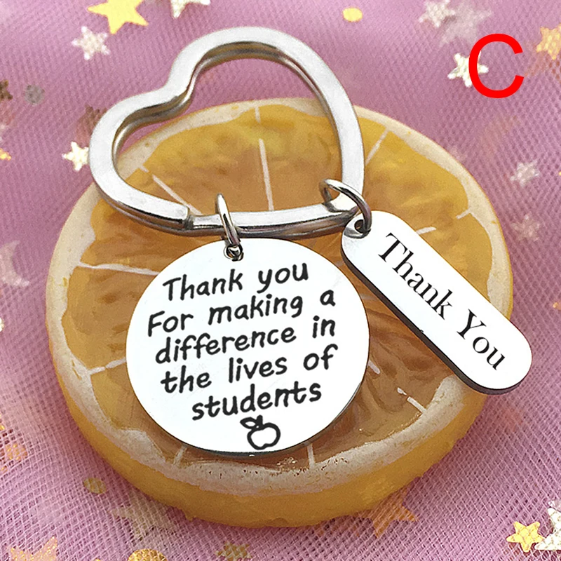 1pc stainless steel engraved thank you keyring for teacher gift