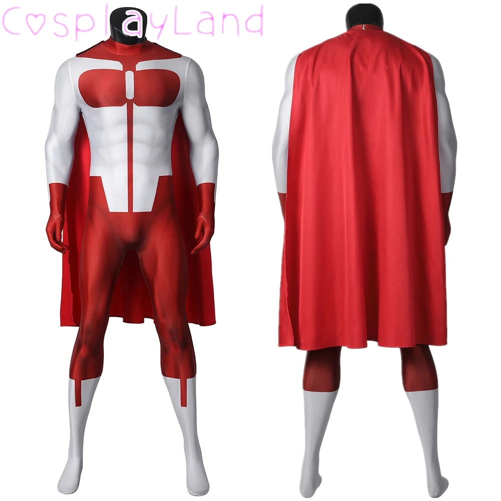 

Halloween Invincible Cosplay Jumpsuits Omni Man Costume Superhero Nolan Grayson Zentai Printing Bodysuit With Cape