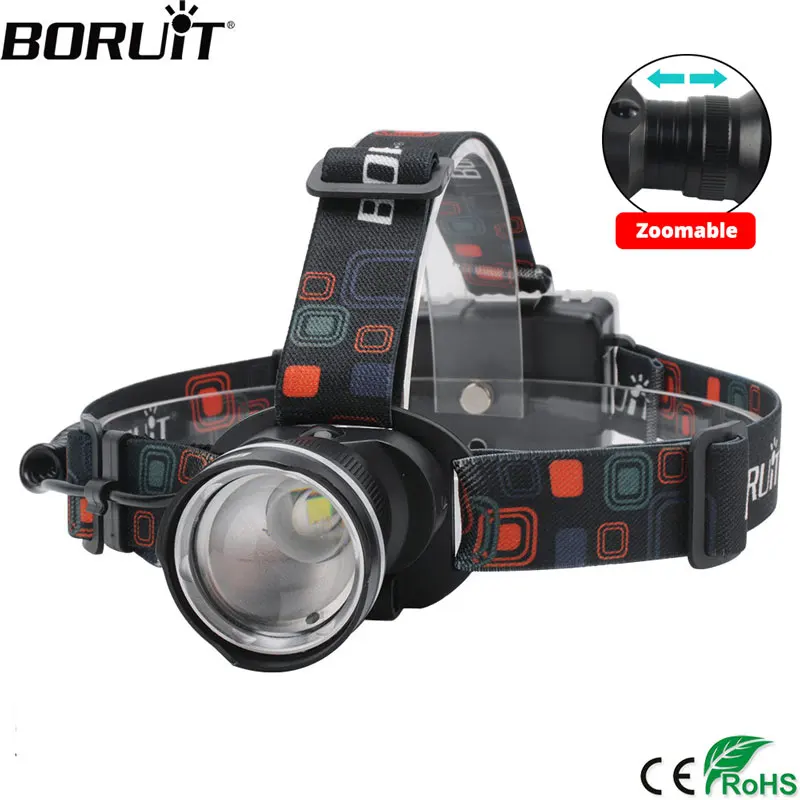 

BORUiT RJ-2166 LED Headlamp 1000LM 3-Mode Zoom Headlight Waterproof Use AA Battery Head Torch for Camping Fishing Hunting
