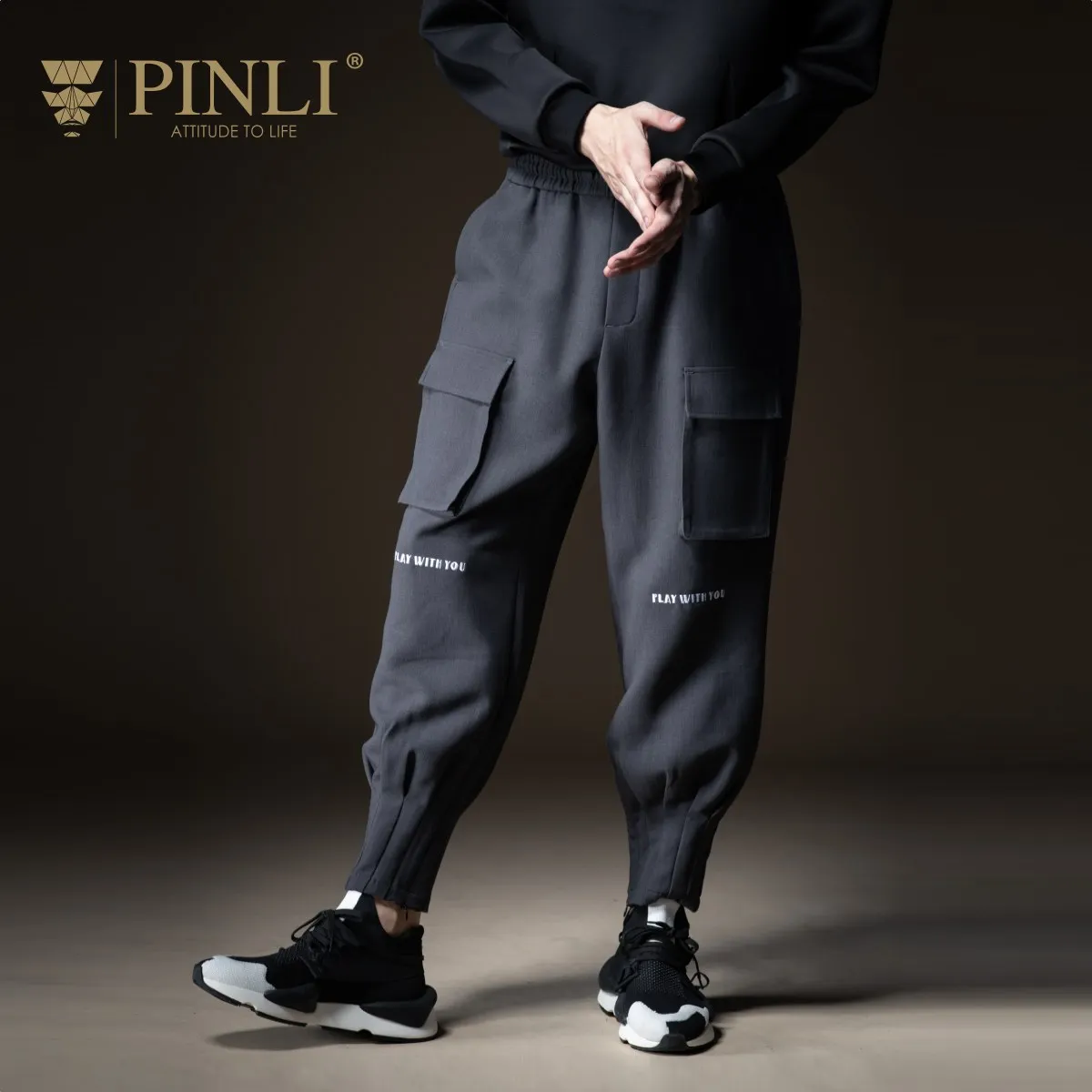 Штаны-карго для бега спортивные штаны Pinli осень 2019 новинка мужские свободные