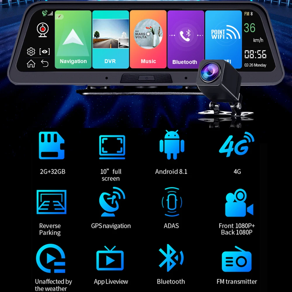 OLPAY 10 Inch Android 8.1 4G WIFI ADAS Bluetooth Car DVR Dual Lens Video Recorder HD 1080P GPS Navigation Dashboard Car Cameras
OLPAY 10 Inch Android 8.1 4G WIFI ADAS Bluetooth Car DVR Dual Lens Video Recorder HD 1080P GPS Navigation Dashboard Car Cameras