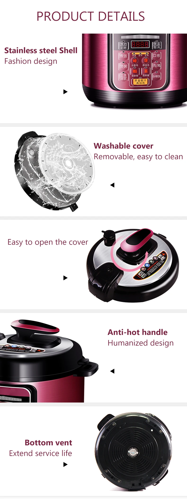 CUKYI 5L Non-Stick Electric Pressure Cooker with Waterproof Panel and Exhaust Valve 10 CUKYI 5L Non-Stick Electric Pressure Cooker with Waterproof Panel and Exhaust Valve 10