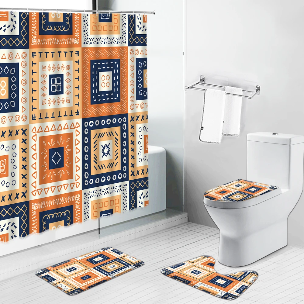 Orange Geometric Shower Curtain India Bohemia Stripes Ethnic Style Bathroom Curtains Set Toilet Cover Rugs Non-Slip Carpet Mat
Orange Geometric Shower Curtain India Bohemia Stripes Ethnic Style Bathroom Curtains Set Toilet Cover Rugs Non-Slip Carpet Mat