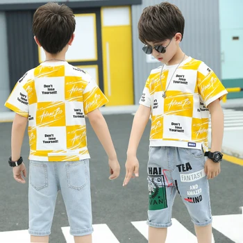 2 Pieces Kids Clothes Boys Denim Set Fashion Yellow White Plaid Short Sleeve T-Shirts Boy'S Clothing Short Jeans Sets
2 Pieces Kids Clothes Boys Denim Set Fashion Yellow White Plaid Short Sleeve T-Shirts Boy'S Clothing Short Jeans Sets