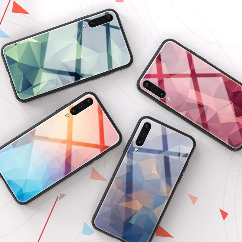 Tempered Glass Phone Case For Samsung Galaxy A70 A50 Luxury Colorful Geometric Back Cover
Tempered Glass Phone Case For Samsung Galaxy A70 A50 Luxury Colorful Geometric Back Cover