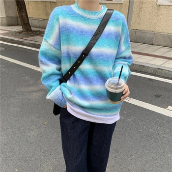 Blue Gradient Striped Sweater Womens Plus Size Knit Pullover Autumn Winter 2020 Long Sleeve Loose Fashion Female Sweaters Tops
Blue Gradient Striped Sweater Womens Plus Size Knit Pullover Autumn Winter 2020 Long Sleeve Loose Fashion Female Sweaters Tops