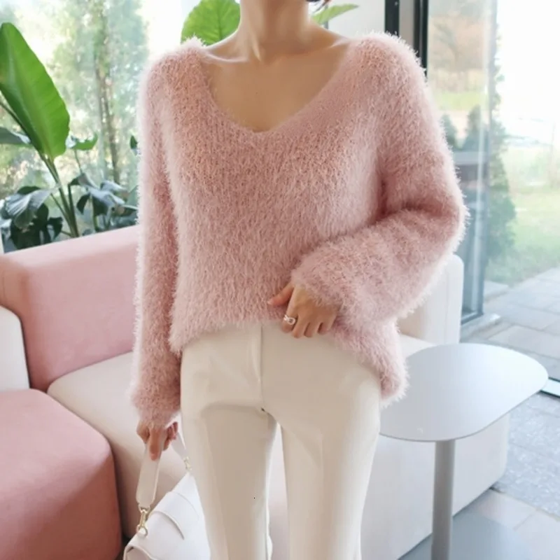 Genayooa Cashmere Sweater Women Winter Pullover Solid Knit V Neck Long Sleeve Women's Sweater High Elastic Loose Jumper Ladies 
Genayooa Cashmere Sweater Women Winter Pullover Solid Knit V Neck Long Sleeve Women's Sweater High Elastic Loose Jumper Ladies