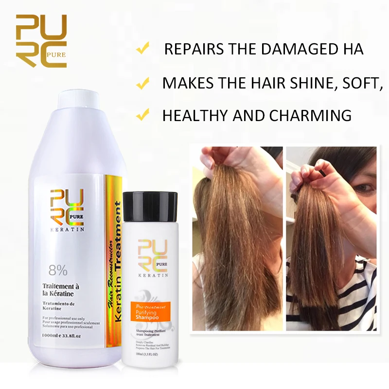 

PURC 8% Brazilian Keratin for Hair Purifying Shampoo Smoothing Straightening Treatment Hair Care Set for Women Beauty Health