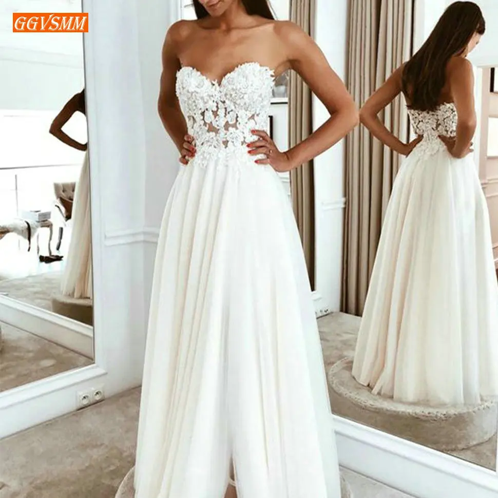 Elegant Boho A Line Wedding Gowns Sweetheart Lace Appliqued Tulle Side split Wedding Dresses Slim fit Floor Length Bride Dress
Elegant Boho A Line Wedding Gowns Sweetheart Lace Appliqued Tulle Side split Wedding Dresses Slim fit Floor Length Bride Dress