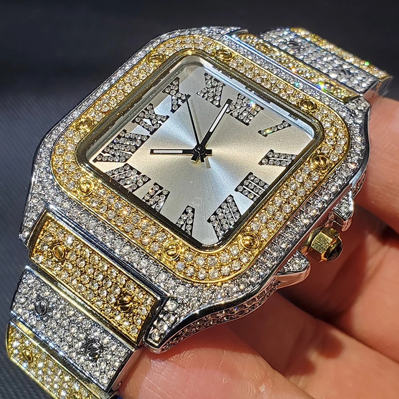 Фото Новые мужские часы Panthere De Design роскошные золотые полностью Стальные кварцевые