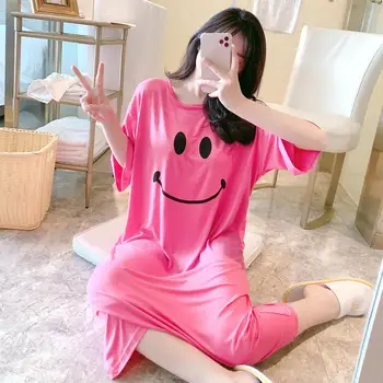 2020 Women's Cotton Knit Sleepwear Soft Short Sleeve Stripe Nightgowns Female Lounge Women Indoor Clothing Home Dress Nightdress
2020 Women's Cotton Knit Sleepwear Soft Short Sleeve Stripe Nightgowns Female Lounge Women Indoor Clothing Home Dress Nightdress