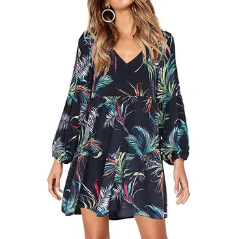 Women's Sexy Dress New Bohemian Printing Long Sleeve V-Neck Mini Dresses Spring Summer Fashion Casual Elegant Party Vestido #M 
Women's Sexy Dress New Bohemian Printing Long Sleeve V-Neck Mini Dresses Spring Summer Fashion Casual Elegant Party Vestido #M