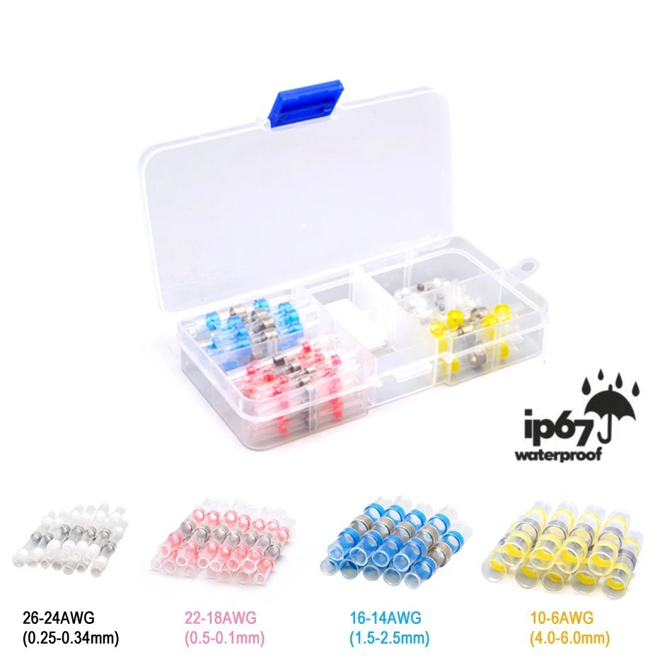 100Pcs/Set Heat Shrink Wire Connectors Solder Sleeves Waterproof Fast Butt Terminals Terminator Electrical Connector Terminal
100Pcs/Set Heat Shrink Wire Connectors Solder Sleeves Waterproof Fast Butt Terminals Terminator Electrical Connector Terminal
